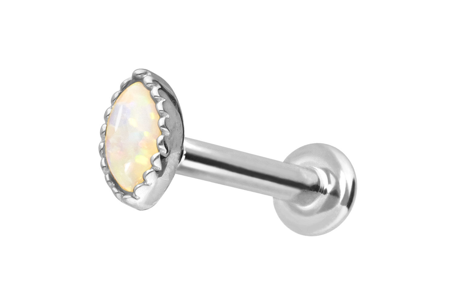 14 Karat Gold Labret Piercing mit Innengewinde OVALER SYNTHETISCHER OPAL